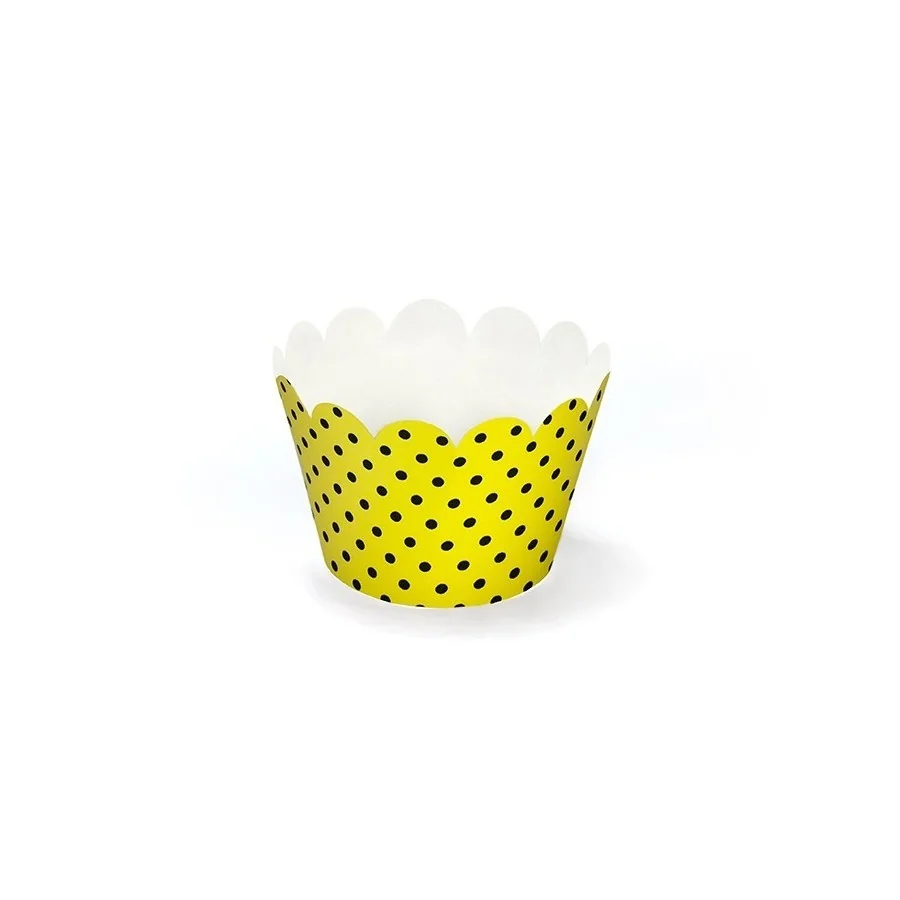 6 papiers pour cupcake jaune et noir pois