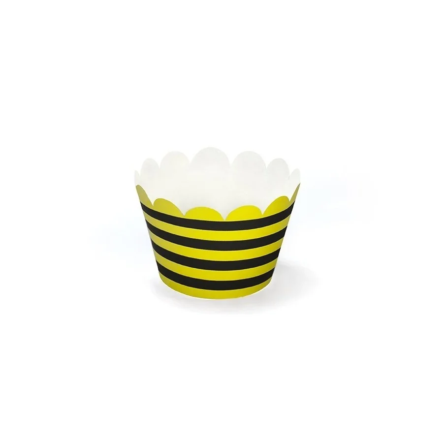 6 papiers pour cupcake jaune et noir ligné