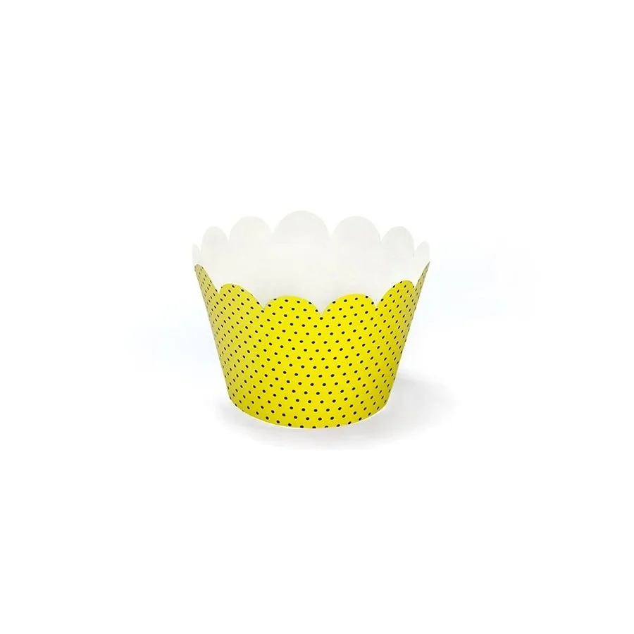 6 papiers pour cupcake jaune et noir petit pois