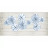 3 rosettes en papier bleu pastel fond