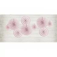 3 rosettes en papier rose clair fond