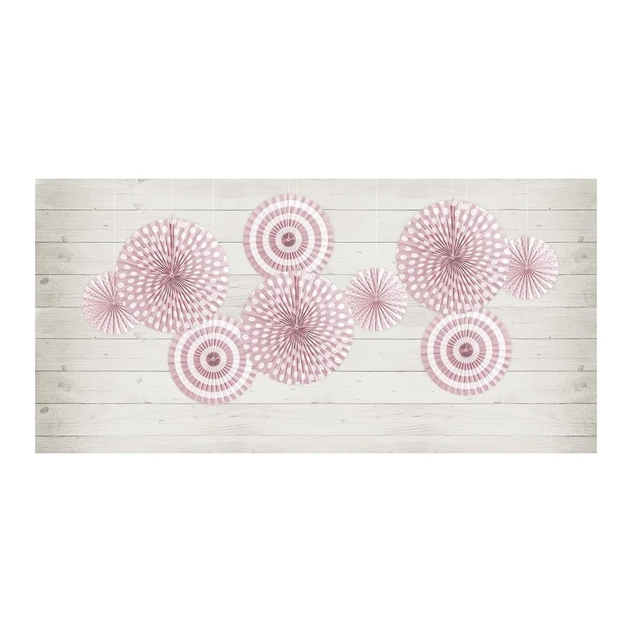 3 rosettes en papier rose clair fond