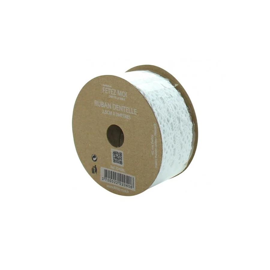 3 m ruban dentelle blanche 2,5 cm rouleau