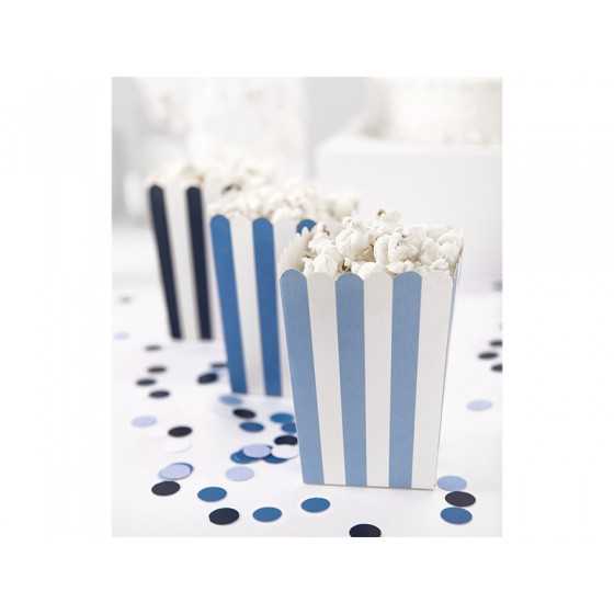 6 boîtes à pop-corn rayé bleu mise en scène