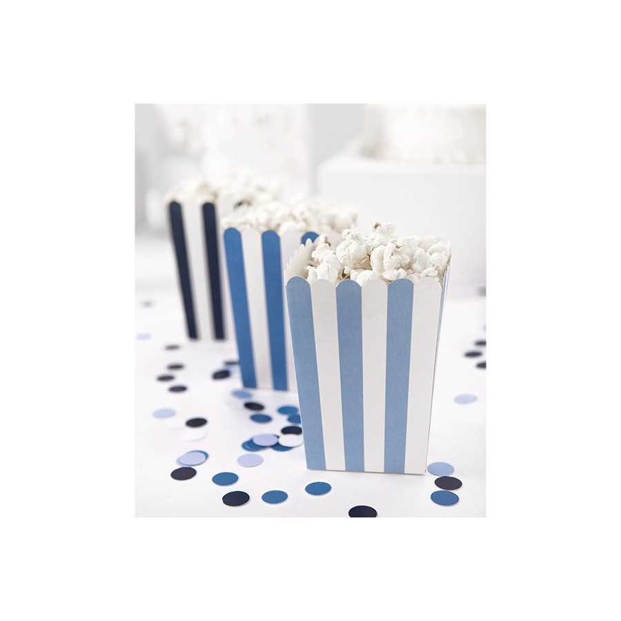 6 boîtes à pop-corn rayé bleu mise en scène