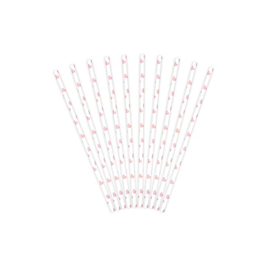 10 pailles coeurs roses claires