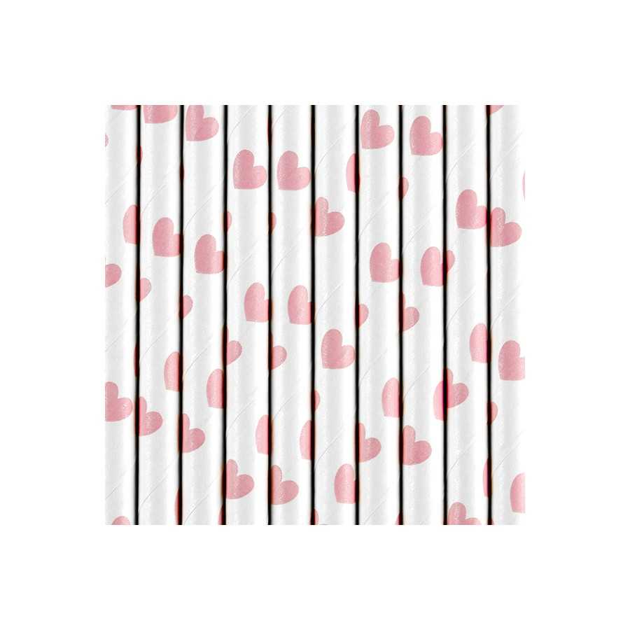 10 pailles coeurs roses claires zoom