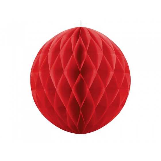 Boule papier rouge alvéolé 40 cm