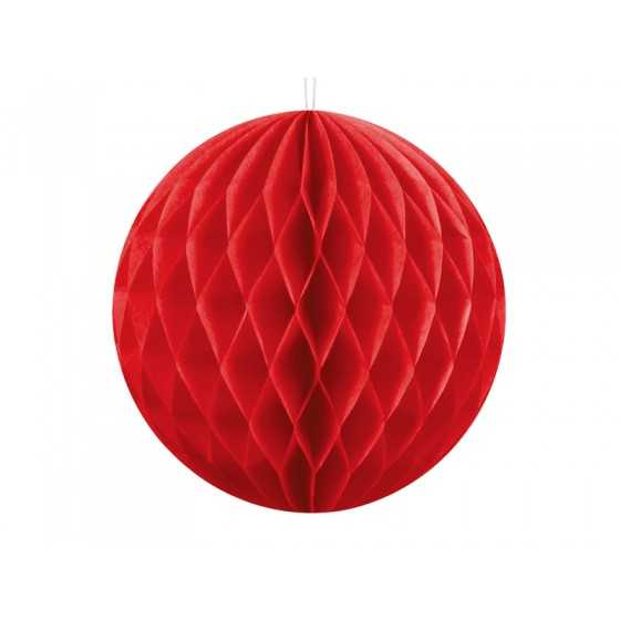 Boule papier rouge alvéolé 10 cm