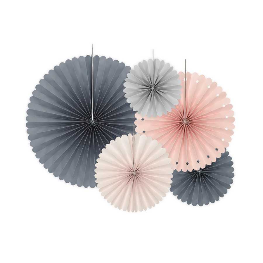 5 rosettes en papier pêche, rose et gris 5 rosettes en papier pêche, rose et gris
