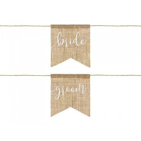 2 fanions bride & groom toile de jute