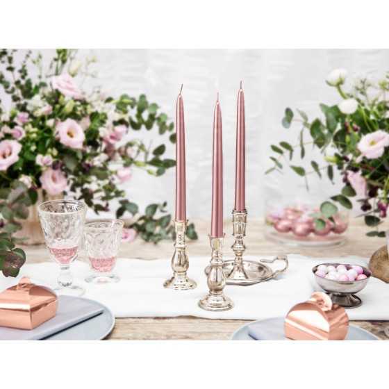 10 bougies chandelles rose gold 24 cm table