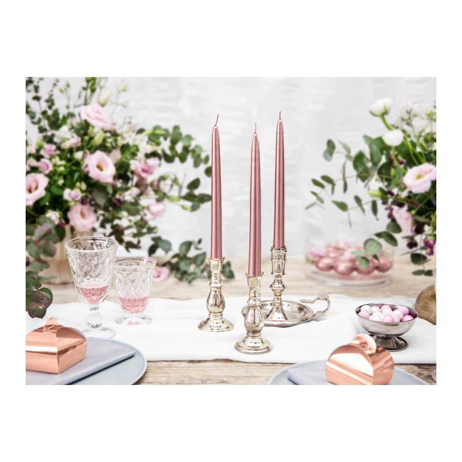 10 bougies chandelles rose gold 24 cm table