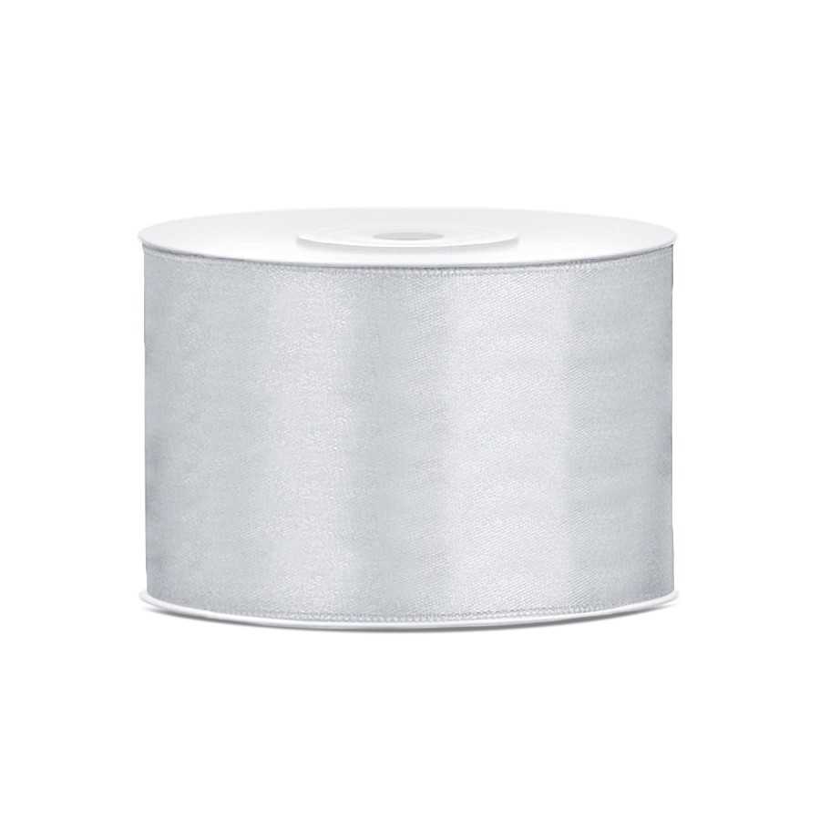 25 m ruban satin argent 5 cm