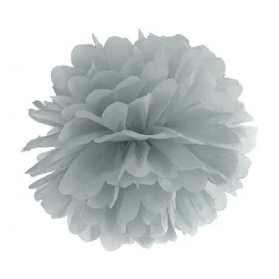 Pompon en papier de soie gris 35 cm