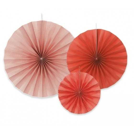 3 rosettes en papier rouge