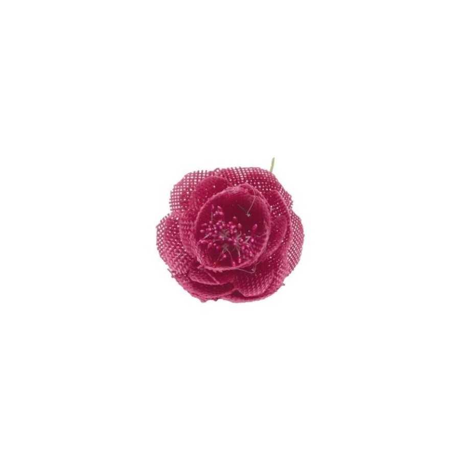 10 pivoines en toile de jute fuchsia