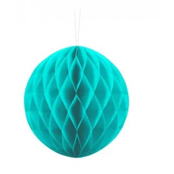 Boule papier alvéolé turquoise clair 20 cm