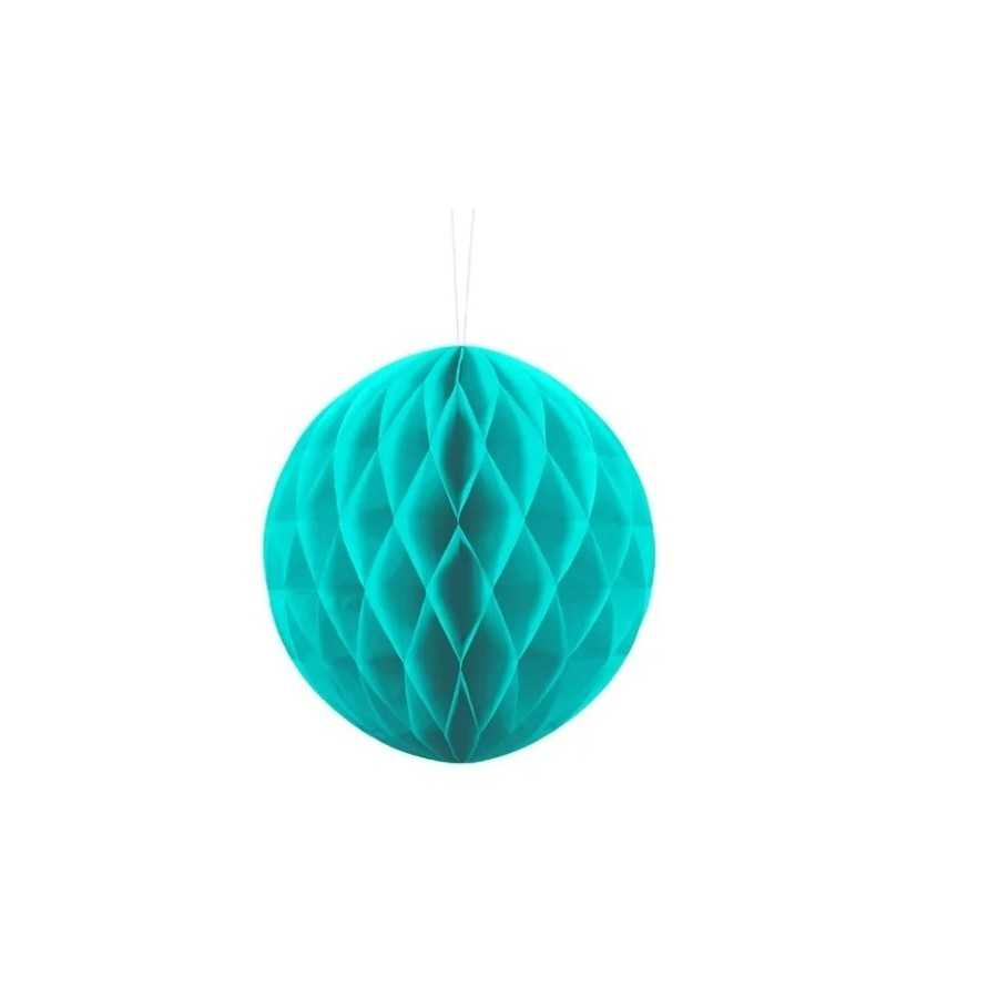 Boule papier alvéolé turquoise clair 20 cm