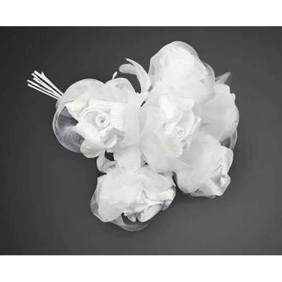 6 roses en satin et organza blanc